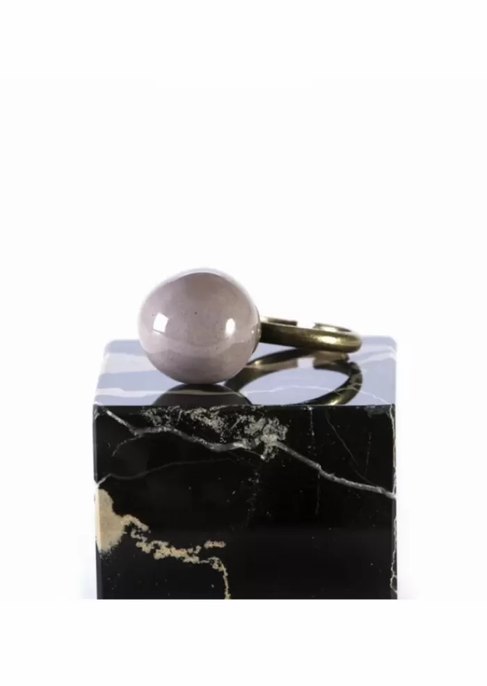 Sale Accessori Donna Anello Artigianale Con Biglia In Ceramica Beige Anelli
