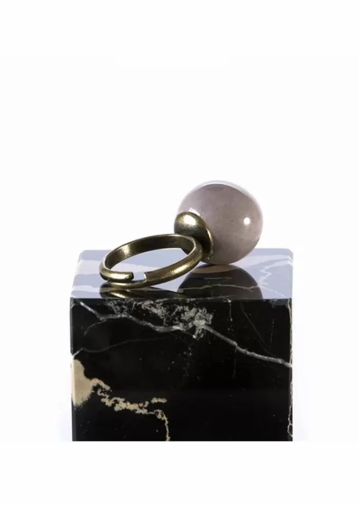 Sale Accessori Donna Anello Artigianale Con Biglia In Ceramica Beige Anelli