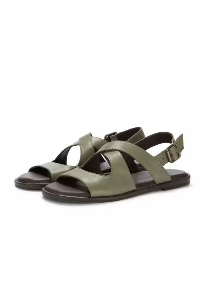 Cheap | Sandali Incrociati Pelle Verde Militare Sandali