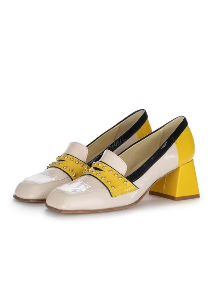 Clearance | Scarpe Con Tacco Pelle Giallo Rosa Cipria Tacco