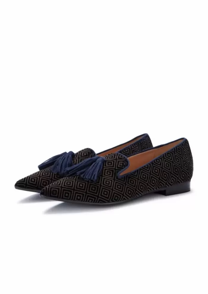 Hot | Scarpe Basse Letizia Velluto Blu Marrone Scarpe Basse