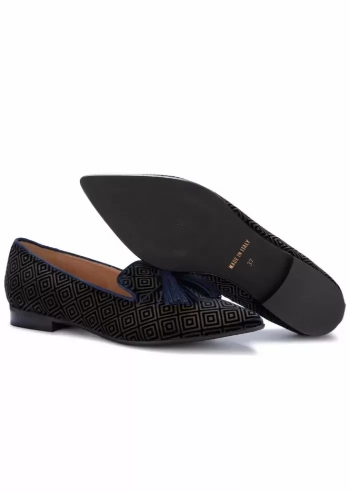 Hot | Scarpe Basse Letizia Velluto Blu Marrone Scarpe Basse