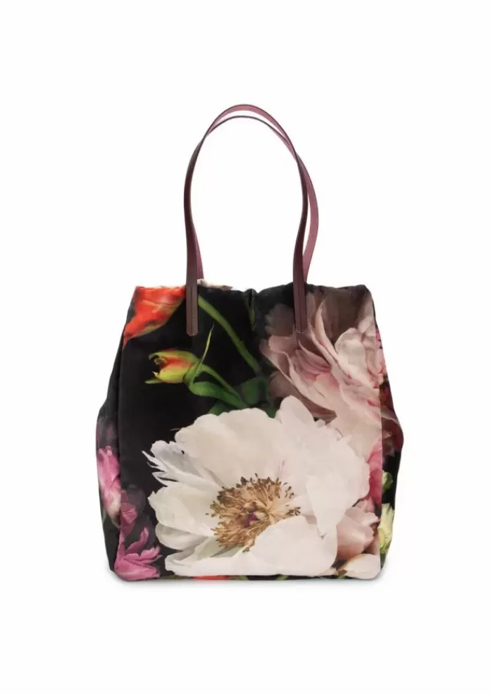 Outlet | Borsa Shopper Olanda Fiori Multicolor Nero Borse A Spalla