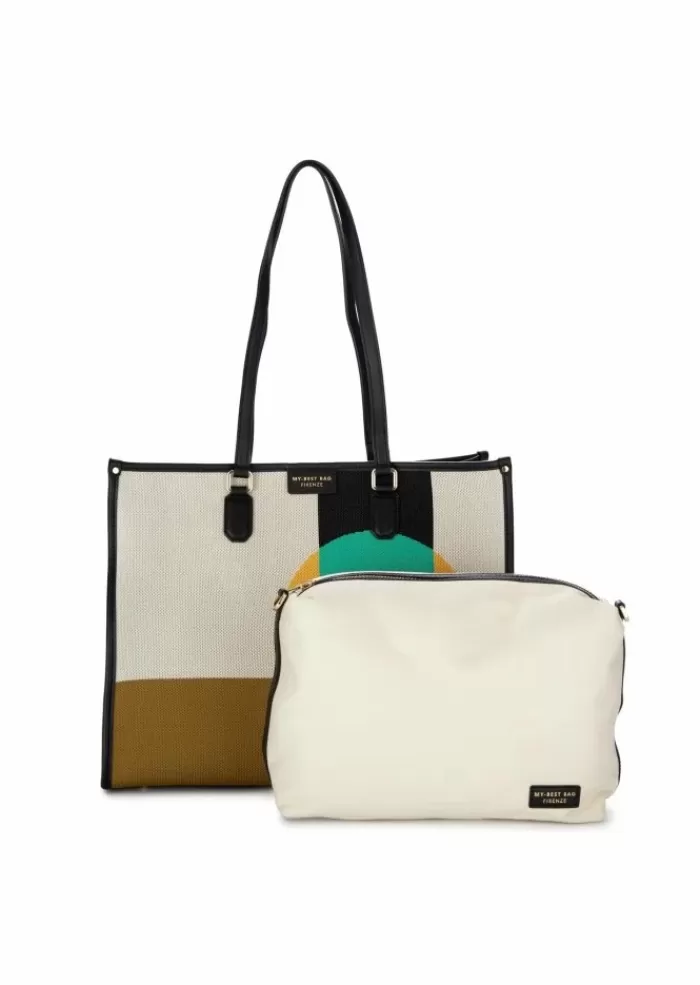 Cheap | Borsa Shopper Bauhaus Bianco Marrone Giallo Tracolle