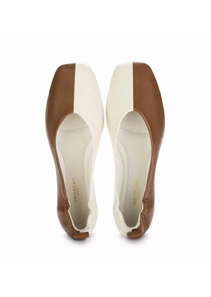 New Oronero | Ballerine Pelle Bicolore Marrone Bianco Ballerine