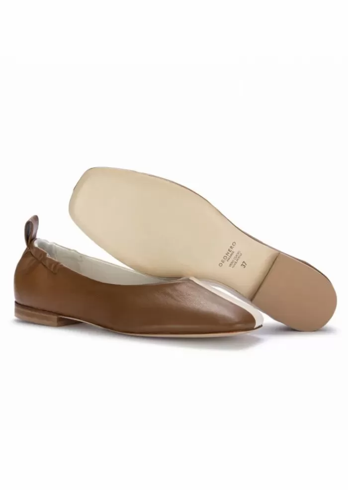 New Oronero | Ballerine Pelle Bicolore Marrone Bianco Ballerine