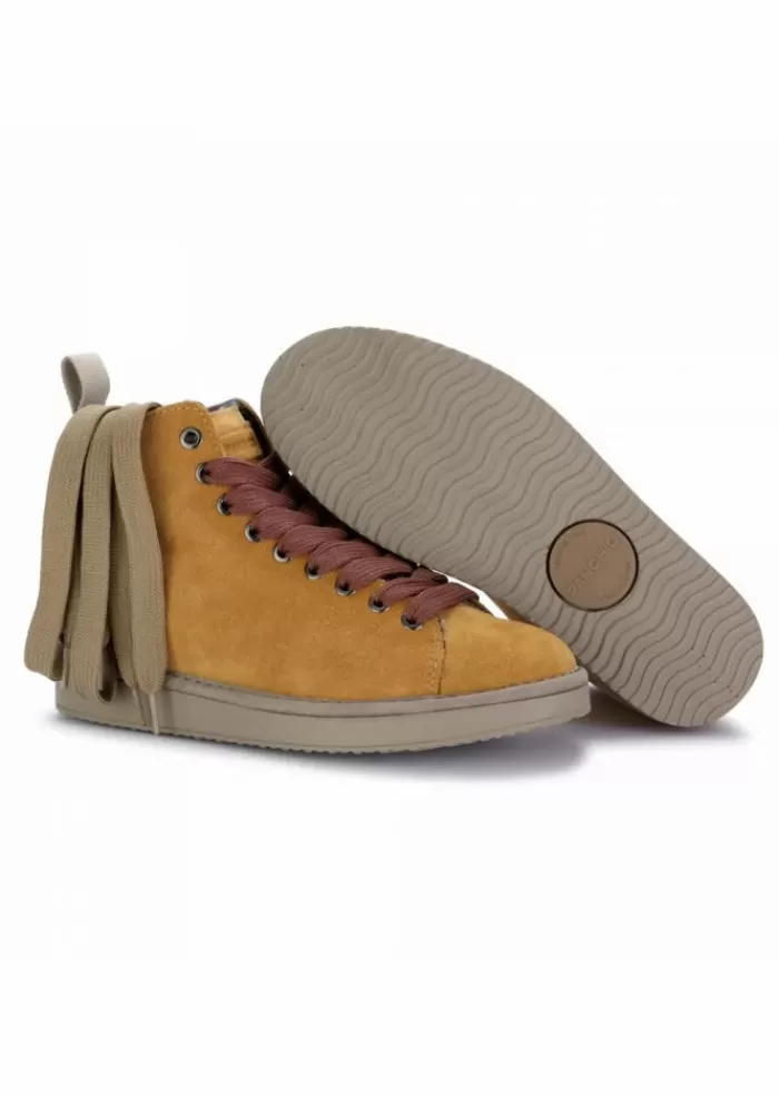 New | Sneakers Alte Scamosciate Con Lacci A Trama Larga Marroni Giallo Stivali
