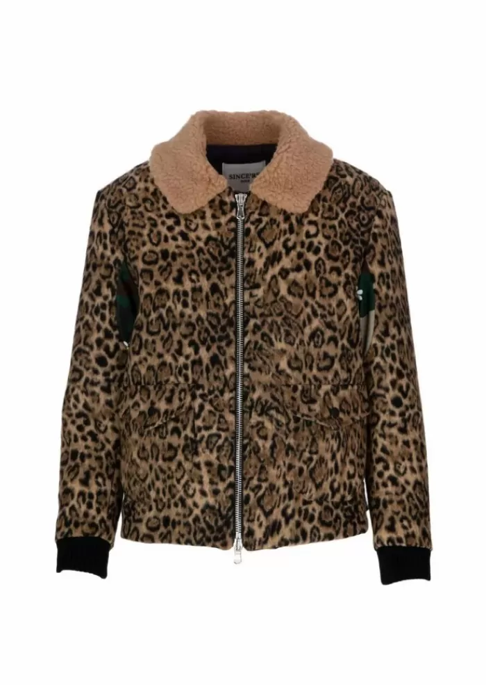 Clearance Since'Re Paris | Giacca Aviatore Leopardato Beige Nero Giacche